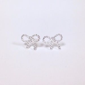 Twist Knot Silver Metal Rope Bow Earrings